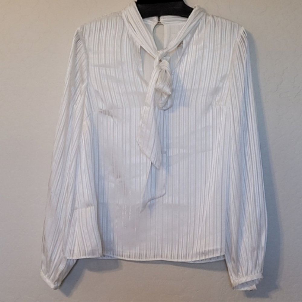 Ted Baker London Teaa Tie Neck Tonal Stripe Blouse Bow Collection Size 0-2 - Picture 2 of 13